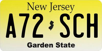 NJ license plate A72SCH