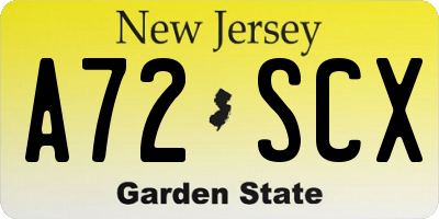 NJ license plate A72SCX