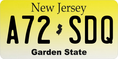 NJ license plate A72SDQ