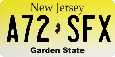 NJ license plate A72SFX