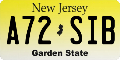 NJ license plate A72SIB