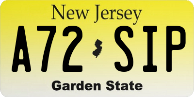 NJ license plate A72SIP