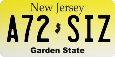 NJ license plate A72SIZ