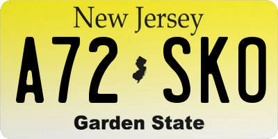 NJ license plate A72SKO