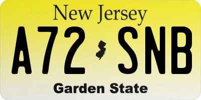 NJ license plate A72SNB