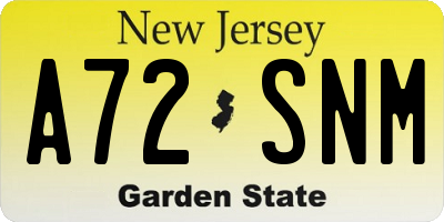 NJ license plate A72SNM