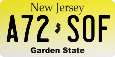 NJ license plate A72SOF