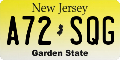 NJ license plate A72SQG