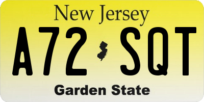 NJ license plate A72SQT