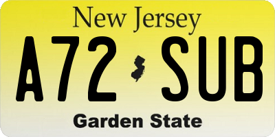 NJ license plate A72SUB
