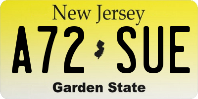 NJ license plate A72SUE