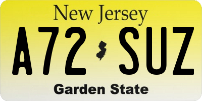 NJ license plate A72SUZ