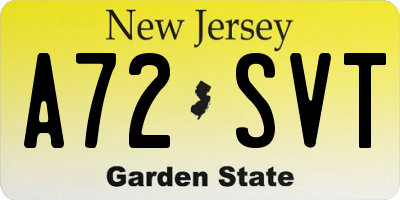 NJ license plate A72SVT
