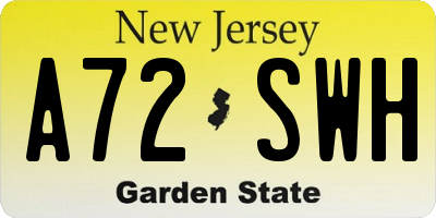 NJ license plate A72SWH
