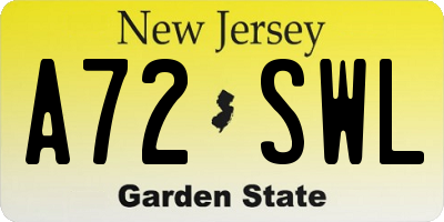 NJ license plate A72SWL