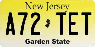 NJ license plate A72TET