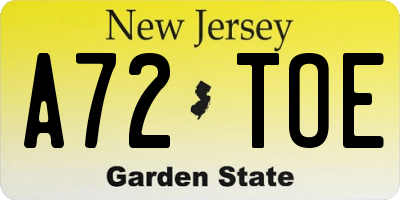 NJ license plate A72TOE