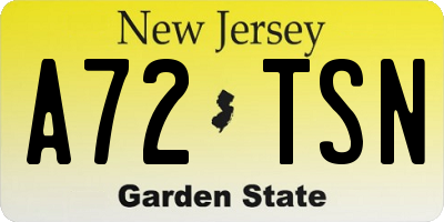 NJ license plate A72TSN