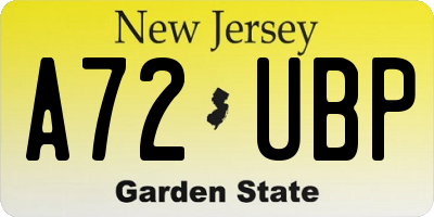 NJ license plate A72UBP