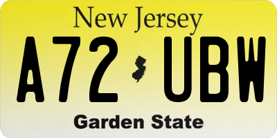 NJ license plate A72UBW