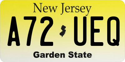 NJ license plate A72UEQ