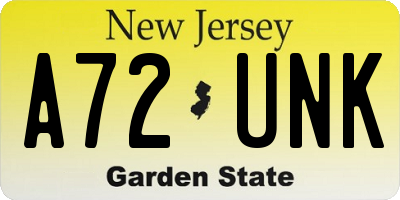 NJ license plate A72UNK