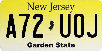 NJ license plate A72UOJ