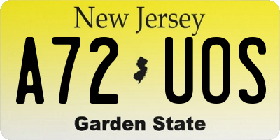 NJ license plate A72UOS