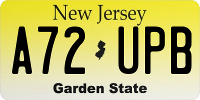 NJ license plate A72UPB
