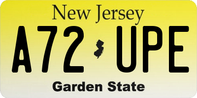 NJ license plate A72UPE