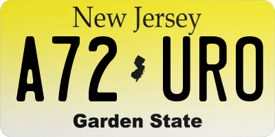 NJ license plate A72URO