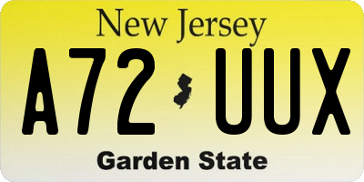 NJ license plate A72UUX