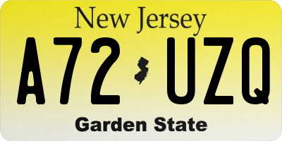 NJ license plate A72UZQ