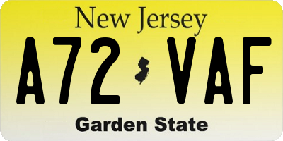 NJ license plate A72VAF