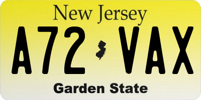 NJ license plate A72VAX