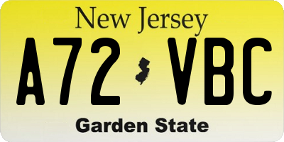 NJ license plate A72VBC