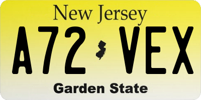 NJ license plate A72VEX