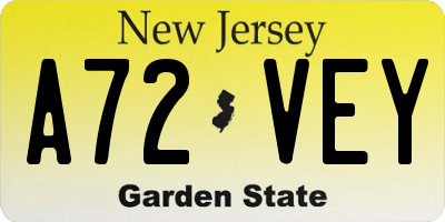 NJ license plate A72VEY