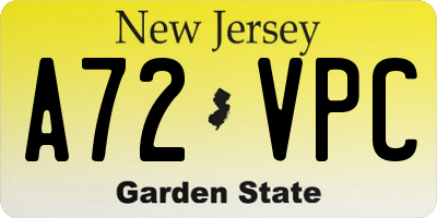 NJ license plate A72VPC