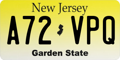 NJ license plate A72VPQ