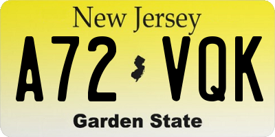 NJ license plate A72VQK