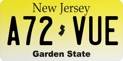 NJ license plate A72VUE