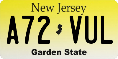 NJ license plate A72VUL