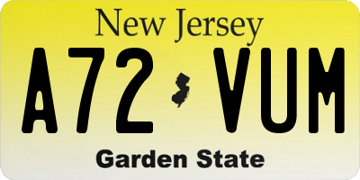 NJ license plate A72VUM