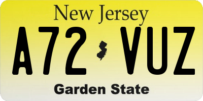 NJ license plate A72VUZ