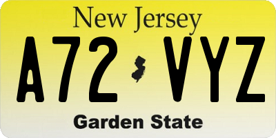 NJ license plate A72VYZ