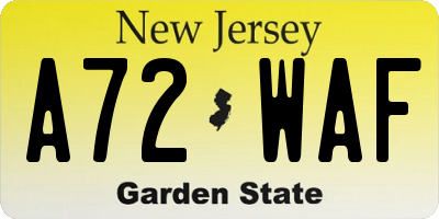 NJ license plate A72WAF