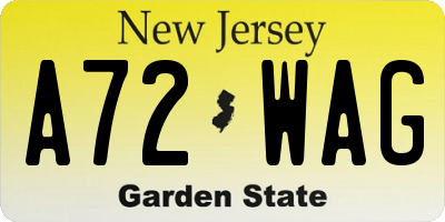 NJ license plate A72WAG