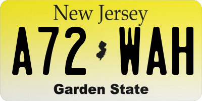 NJ license plate A72WAH