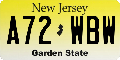 NJ license plate A72WBW